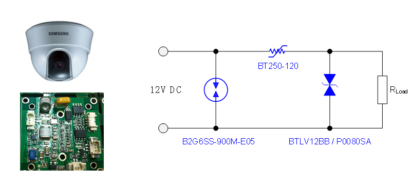 三星安防摄像头电源保护方案 12VDC：13KV 8/20us